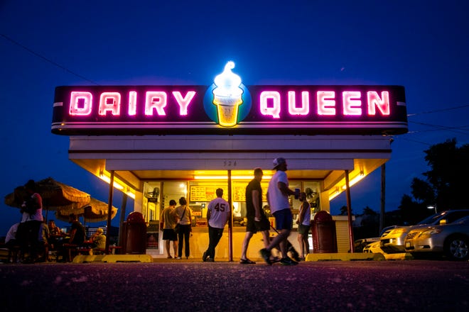 Customers wait in line for ice cream at Dairy Queen, Thursday, June 10, 2021, 526 South Riverside Drive in Iowa City, Iowa.