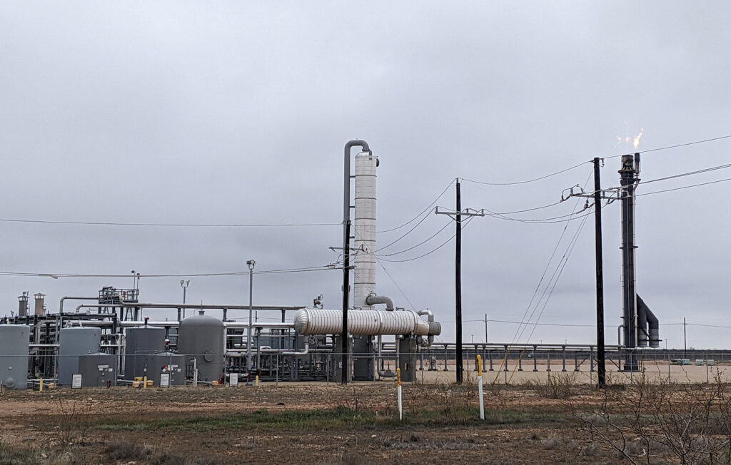 A flare burns at an Enterprise Products gas plant in Glasscock County, Texas on March 16. Credit: Martha Pskowski/Inside Climate News