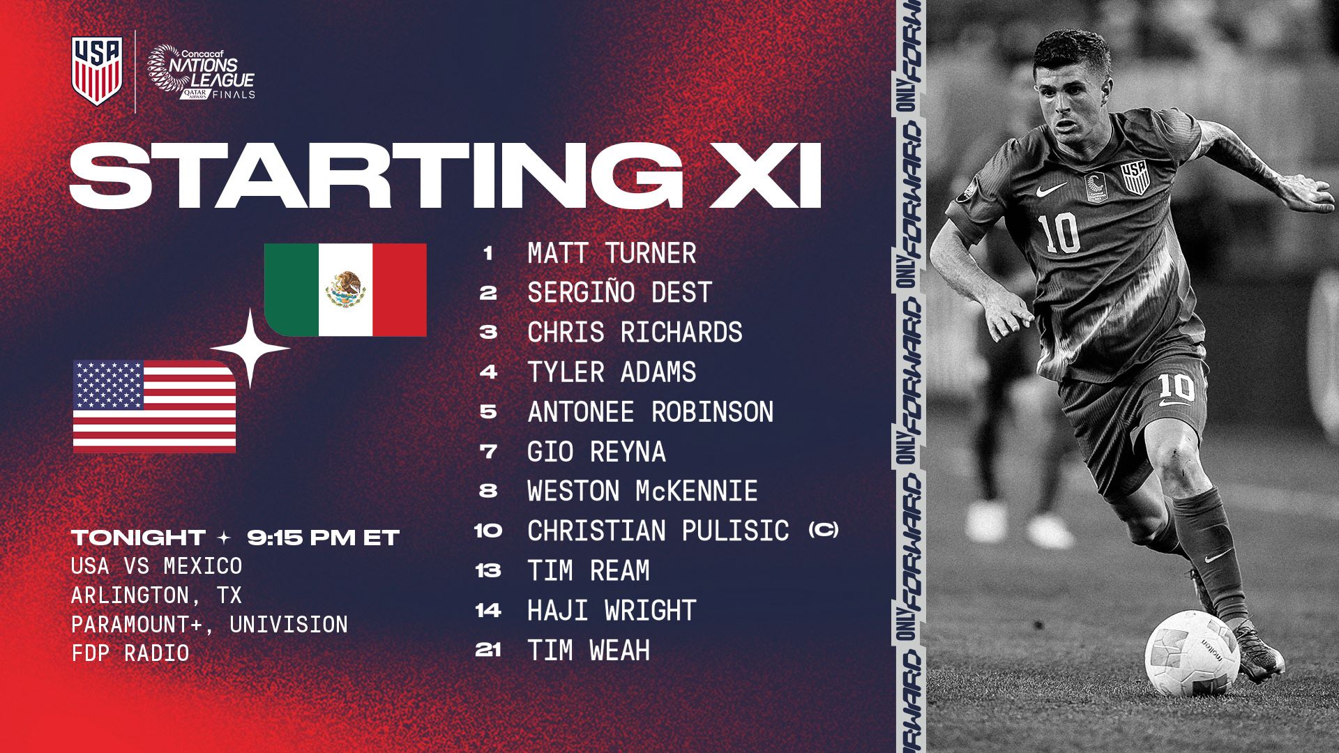 USMNT vs. Mexico: Starting XI & Lineup Notes | Concacaf Nations League Final