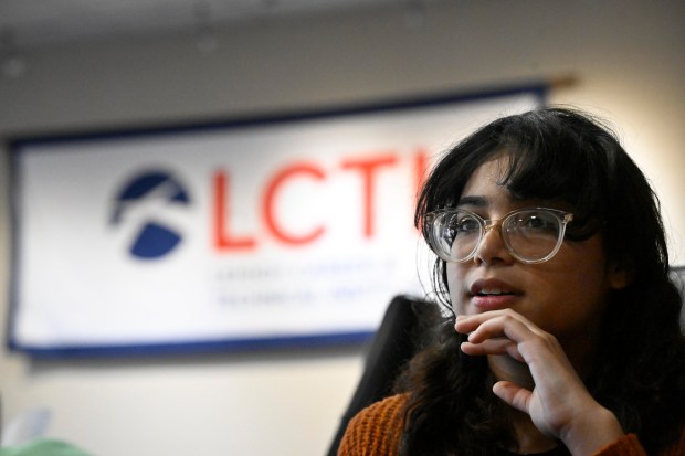 Amaiya Kavachery a student at Lehigh Career Technical Institute is awarded a full-tuition scholarship as the winner of Cedar Crest College's annual Scholarship Competition. The reveal was held at the LCTI on Tuesday, April 9, 2024. (Monica Cabrera/The Morning Call)