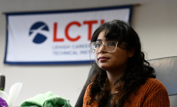 Amaiya Kavachery a student at Lehigh Career Technical Institute is awarded a full-tuition scholarship as the winner of Cedar Crest College's annual Scholarship Competition. The reveal was held at the LCTI on Tuesday, April 9, 2024. (Monica Cabrera/The Morning Call)