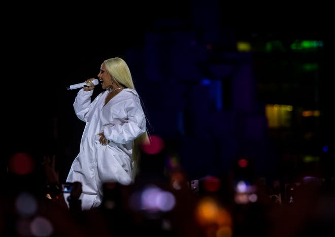 Doja Cat performs her headlining set on the Coachella Stage during the Coachella Valley Music and Arts Festival in Indio, Calif., Sunday, April 14, 2024.