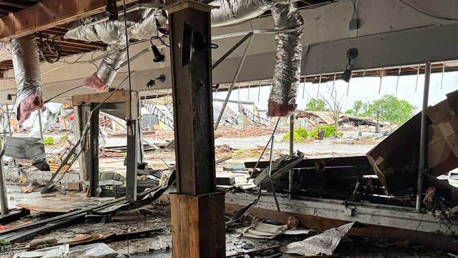 Damages to the Mix Mercantile business in Sulphur, Oklahoma on April 28, 2024.