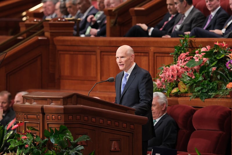 Elder Dale G. Renlund conducts the Saturday evening session of April 2024 general conference.