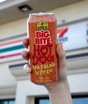 7-Eleven has teamed up with art-inspired beverage brand Miracle Seltzer to create a new lineup of sparkling water flavors including Big Bite Hot Dog – kind of.