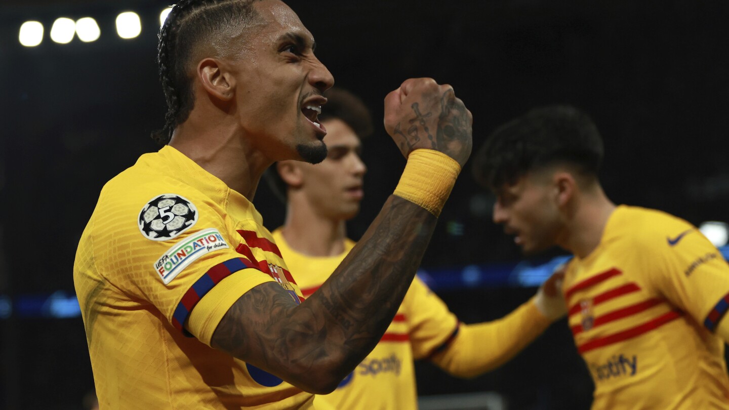 Raphinha scores twice as Barcelona beats PSG 3-2 in 1st leg of Champions League quarterfinals