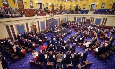 U.S. senators being sworn in for the impeachment trial of Homeland Security Secretary Alejandro Mayorkas