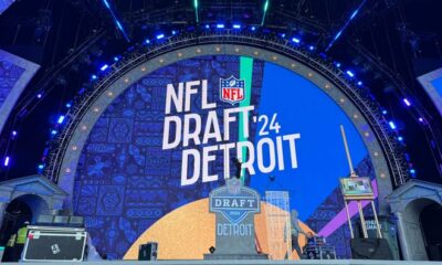 A view of the stage inside the 2024 NFL draft theater on April 23, 2024, in downtown Detroit.