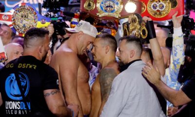 Tyson Fury vs Oleksandr Usyk: Foul-mouthed Fury shoves Usyk at weigh-in | Boxing News