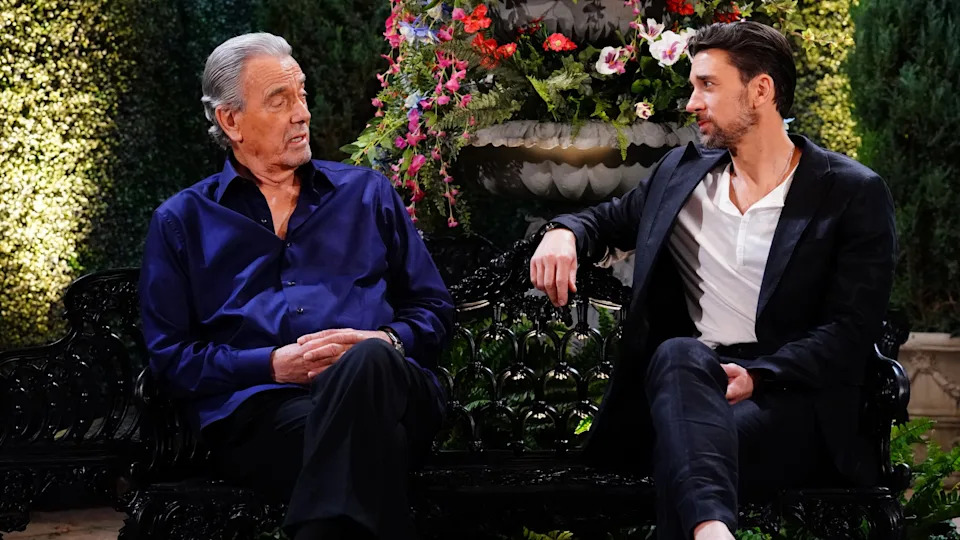 Eric Braeden and Billy Flynn as Victor and Cane Ashby sitting next to each other in The Young and the Restless