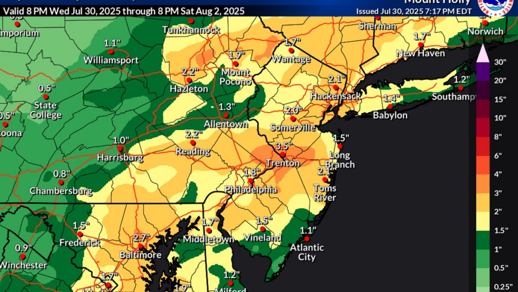 Heavy rain, flash flood forecast in New Jersey, northeast