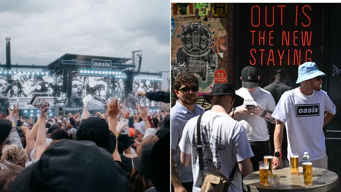 Fans cheer Oasis during a homecoming show at Heaton Park in their native Manchester, England, on July 20.