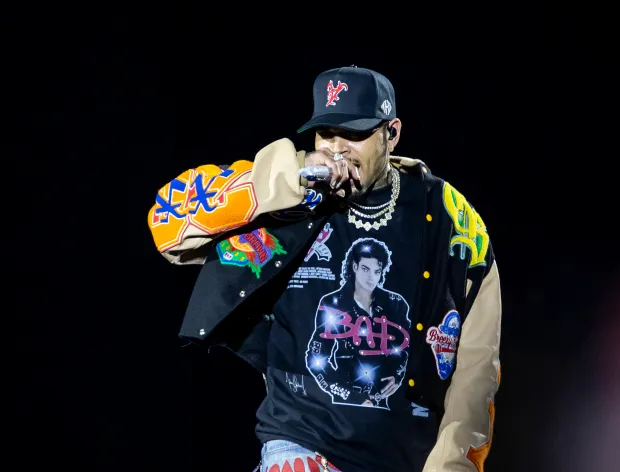 Chris Brown performs during his “Breezy Bowl XX” tour in...