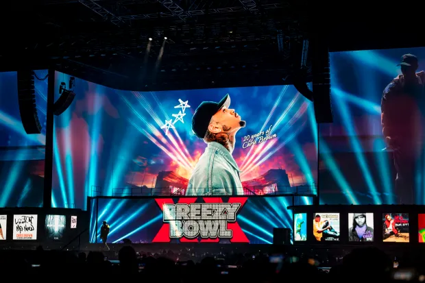 Chris Brown performs during his “Breezy Bowl XX” tour in...