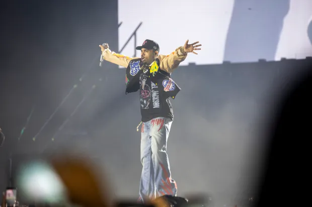 Chris Brown performs during his “Breezy Bowl XX” tour in Orlando at Camping World Stadium on Tuesday night. (Patrick Connolly/Orlando Sentinel)