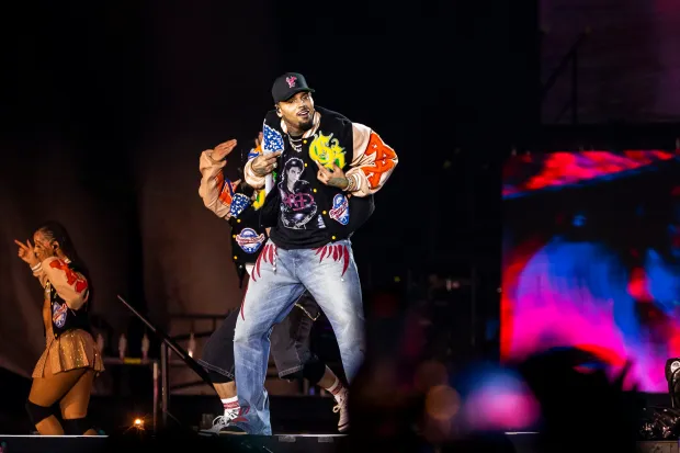 Chris Brown performs during his “Breezy Bowl XX” tour in...
