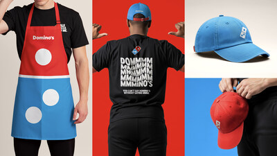 Domino's will launch new promotional, optional T-shirts for team members, featuring the playful language “Dommmino's: you can't say Domino's without saying mmm,” in celebration of the brand refresh. Select stores across the U.S. will also feature newer, bolder team member aprons and hats.